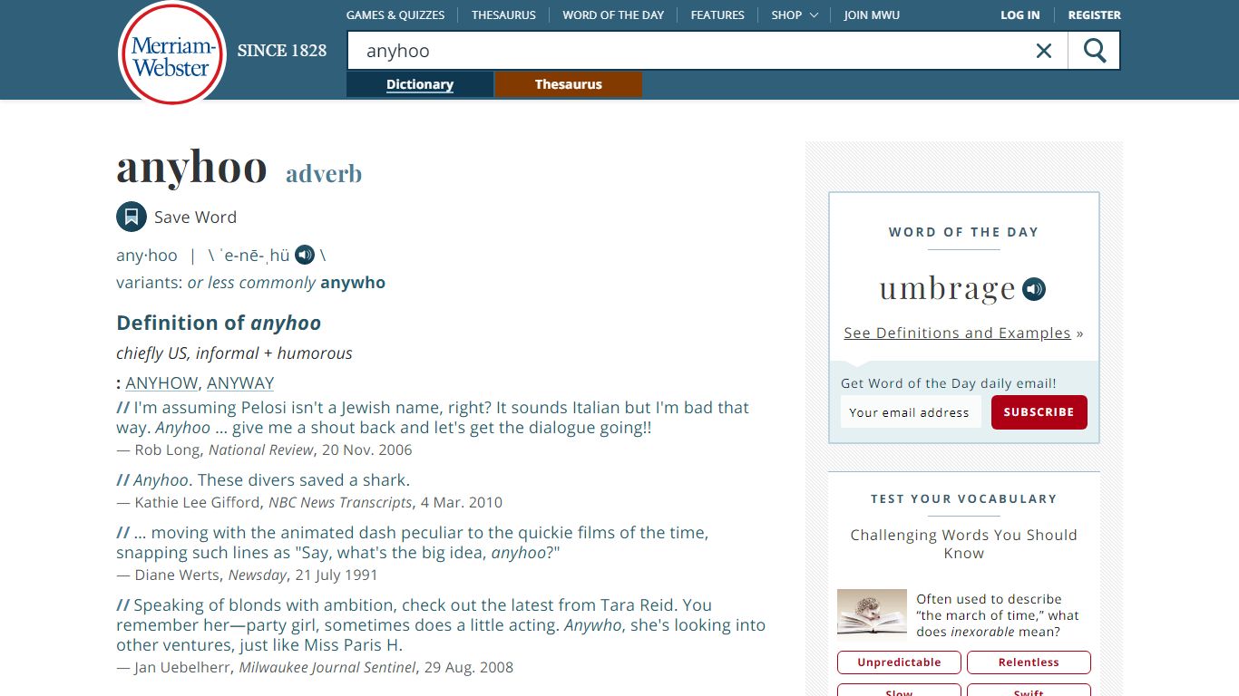 Anyhoo Definition & Meaning - Merriam-Webster